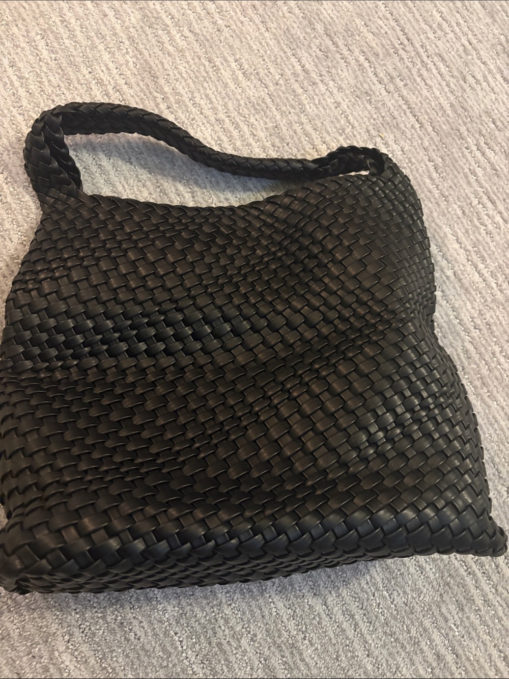 Woven faux leather Black Shoulder Bag - Elegant Everyday Tote